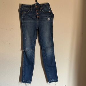 Madewell Distressed Skinny Jeans in Dark Blue